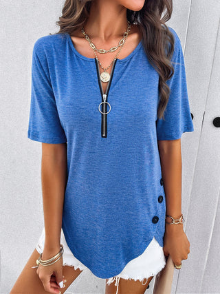 Half Zip Half Sleeve T-Shirt - A Roese Boutique