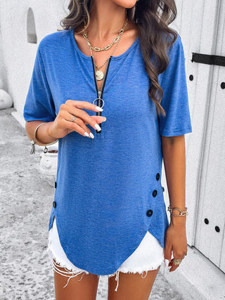 Half Zip Half Sleeve T-Shirt - A Roese Boutique