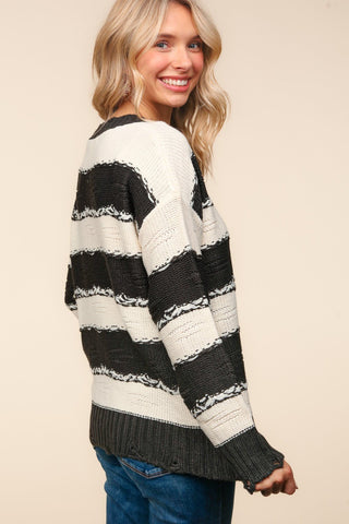 Haptics Striped Contrast Distressed Sweater - A Roese Boutique