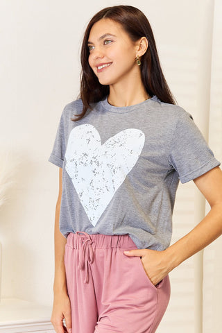 Heart Graphic Cuffed Tee - A Roese Boutique