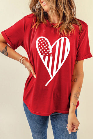 Heart Round Neck Short Sleeve T-Shirt - A Roese Boutique