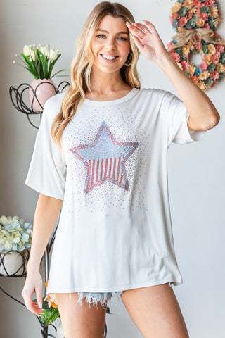 Heimish Full Size Star Patch Short Sleeve T-Shirt - A Roese Boutique