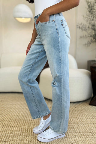 High Waist Distressed Straight Jeans by Judy Blue - A Roese Boutique