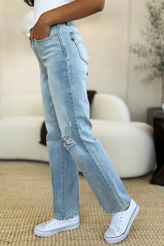 High Waist Distressed Straight Jeans by Judy Blue - A Roese Boutique