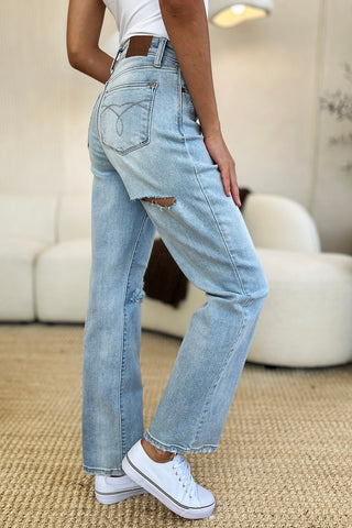 High Waist Distressed Straight Jeans by Judy Blue - A Roese Boutique