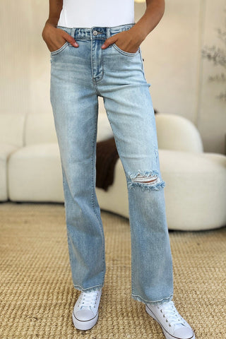 High Waist Distressed Straight Jeans by Judy Blue - A Roese Boutique