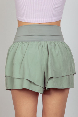 High Waist Layered Active Shorts - A Roese Boutique