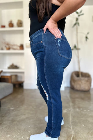 High Waist Rigid Magic Heavy Destroy Straight Jeans by Judy Blue - A Roese Boutique