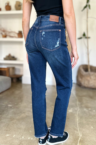 High Waist Rigid Magic Heavy Destroy Straight Jeans by Judy Blue - A Roese Boutique