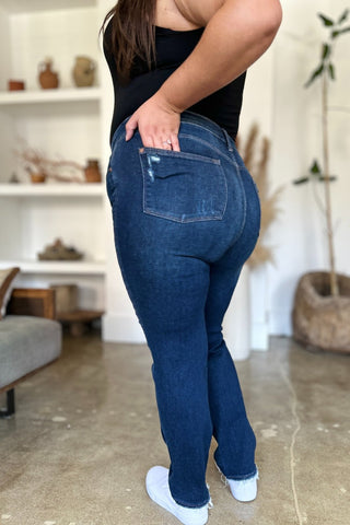 High Waist Rigid Magic Heavy Destroy Straight Jeans by Judy Blue - A Roese Boutique