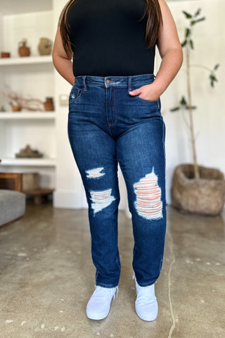 High Waist Rigid Magic Heavy Destroy Straight Jeans by Judy Blue - A Roese Boutique