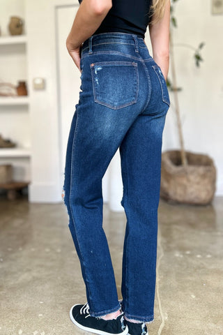 High Waist Rigid Magic Heavy Destroy Straight Jeans by Judy Blue - A Roese Boutique