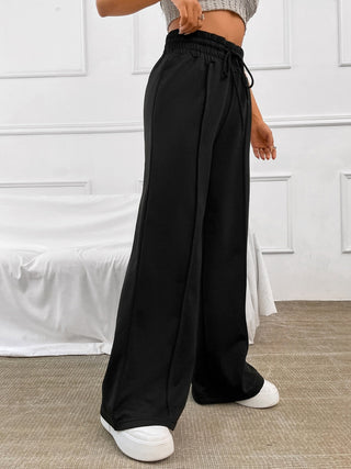 Honey Drawstring Elastic Waist Wide Leg Pants - A Roese Boutique