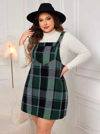 Honey Plus Size Plaid Wide Strap Overall Dress - A Roese Boutique