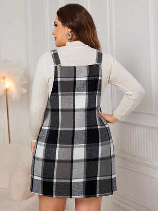 Honey Plus Size Plaid Wide Strap Overall Dress - A Roese Boutique