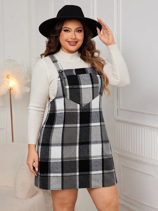 Honey Plus Size Plaid Wide Strap Overall Dress - A Roese Boutique