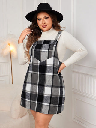 Honey Plus Size Plaid Wide Strap Overall Dress - A Roese Boutique