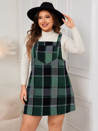 Honey Plus Size Plaid Wide Strap Overall Dress - A Roese Boutique