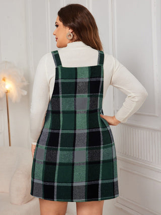 Honey Plus Size Plaid Wide Strap Overall Dress - A Roese Boutique