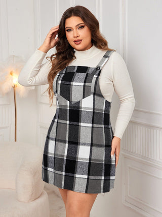 Honey Plus Size Plaid Wide Strap Overall Dress - A Roese Boutique