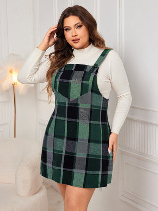 Honey Plus Size Plaid Wide Strap Overall Dress - A Roese Boutique