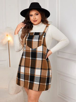 Honey Plus Size Plaid Wide Strap Overall Dress - A Roese Boutique