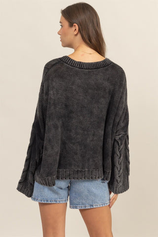 HYFVE Cable Knit V - Neck Dropped Shoulder Oversized Sweater - A Roese Boutique