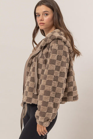 HYFVE Zip Up Sherpa Checkered Hooded Jacket - A Roese Boutique