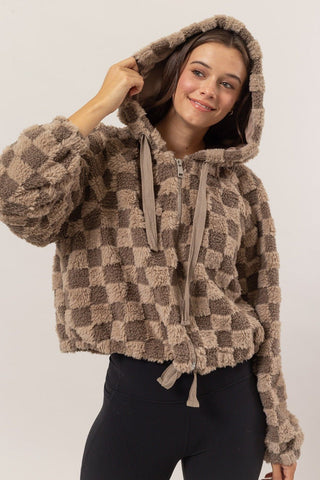 HYFVE Zip Up Sherpa Checkered Hooded Jacket - A Roese Boutique