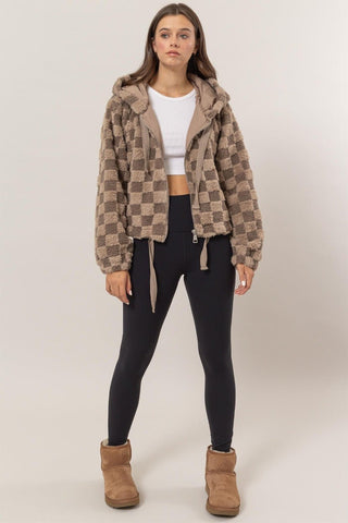 HYFVE Zip Up Sherpa Checkered Hooded Jacket - A Roese Boutique