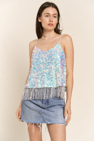 J.NNA Sequin Tassel Hem Flowy Cami - A Roese Boutique