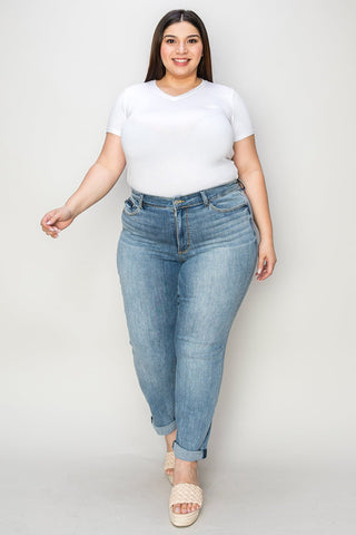 Judy Blue Full Size Cuffed Hem Slim Jeans - A Roese Boutique