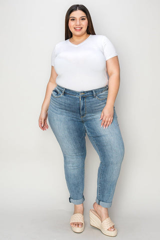 Judy Blue Full Size Cuffed Hem Slim Jeans - A Roese Boutique