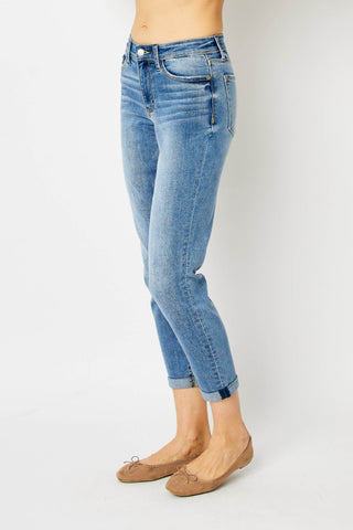 Judy Blue Full Size Cuffed Hem Slim Jeans - A Roese Boutique