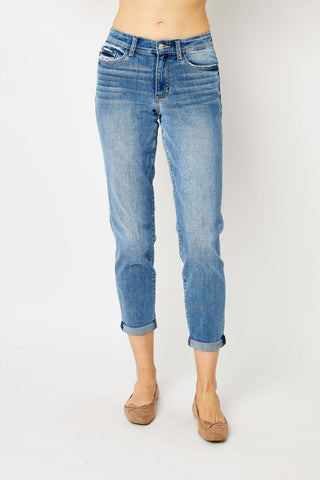 Judy Blue Full Size Cuffed Hem Slim Jeans - A Roese Boutique