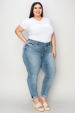 Judy Blue Full Size Cuffed Hem Slim Jeans - A Roese Boutique