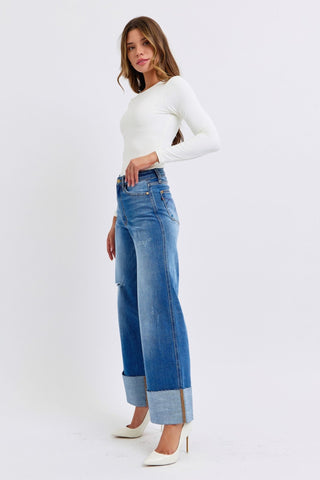 Judy Blue Full Size Distressed High Waist Wide Leg Jeans - A Roese Boutique