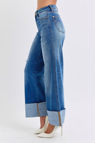 Judy Blue Full Size Distressed High Waist Wide Leg Jeans - A Roese Boutique