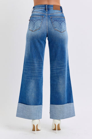 Judy Blue Full Size Distressed High Waist Wide Leg Jeans - A Roese Boutique