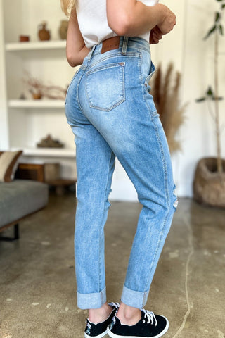 Judy Blue Full Size Distressed Straight Jeans with Patch Pockets - A Roese Boutique