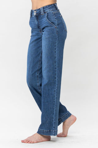 Judy Blue Full Size Double Button Wide Leg Jeans - A Roese Boutique