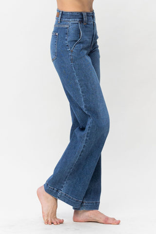 Judy Blue Full Size Double Button Wide Leg Jeans - A Roese Boutique