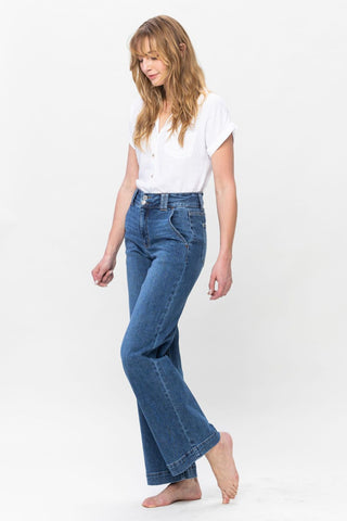 Judy Blue Full Size Double Button Wide Leg Jeans - A Roese Boutique