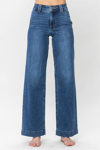 Judy Blue Full Size Double Button Wide Leg Jeans - A Roese Boutique