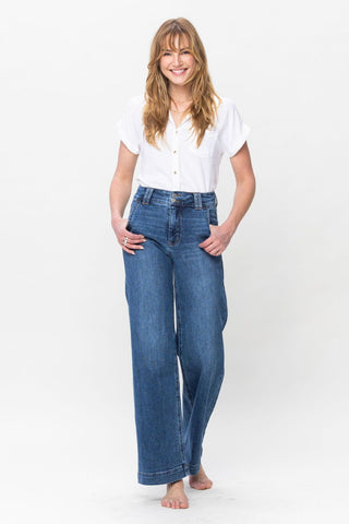 Judy Blue Full Size Double Button Wide Leg Jeans - A Roese Boutique