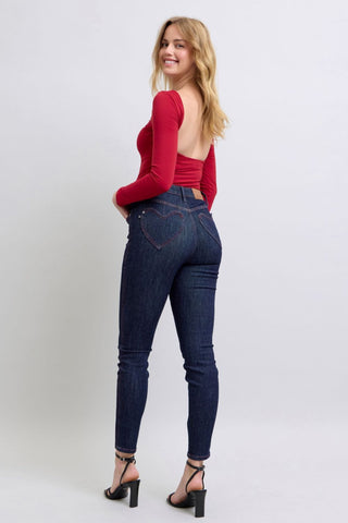 Judy Blue Full Size Heart Shaped Back Pockets Skinny Jeans - A Roese Boutique