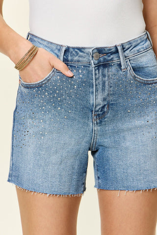 Judy Blue Full Size High Waist Rhinestone Decor Denim Shorts - A Roese Boutique