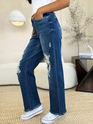 Judy Blue Full Size Mid Rise Distressed Raw Hem Jeans - A Roese Boutique