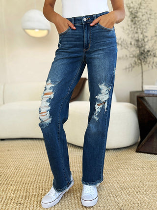 Judy Blue Full Size Mid Rise Distressed Raw Hem Jeans - A Roese Boutique