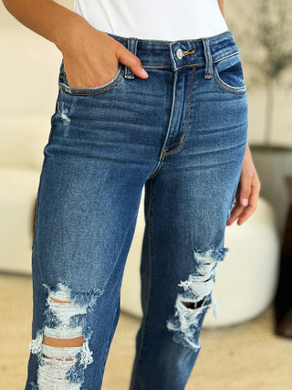 Judy Blue Full Size Mid Rise Distressed Raw Hem Jeans - A Roese Boutique